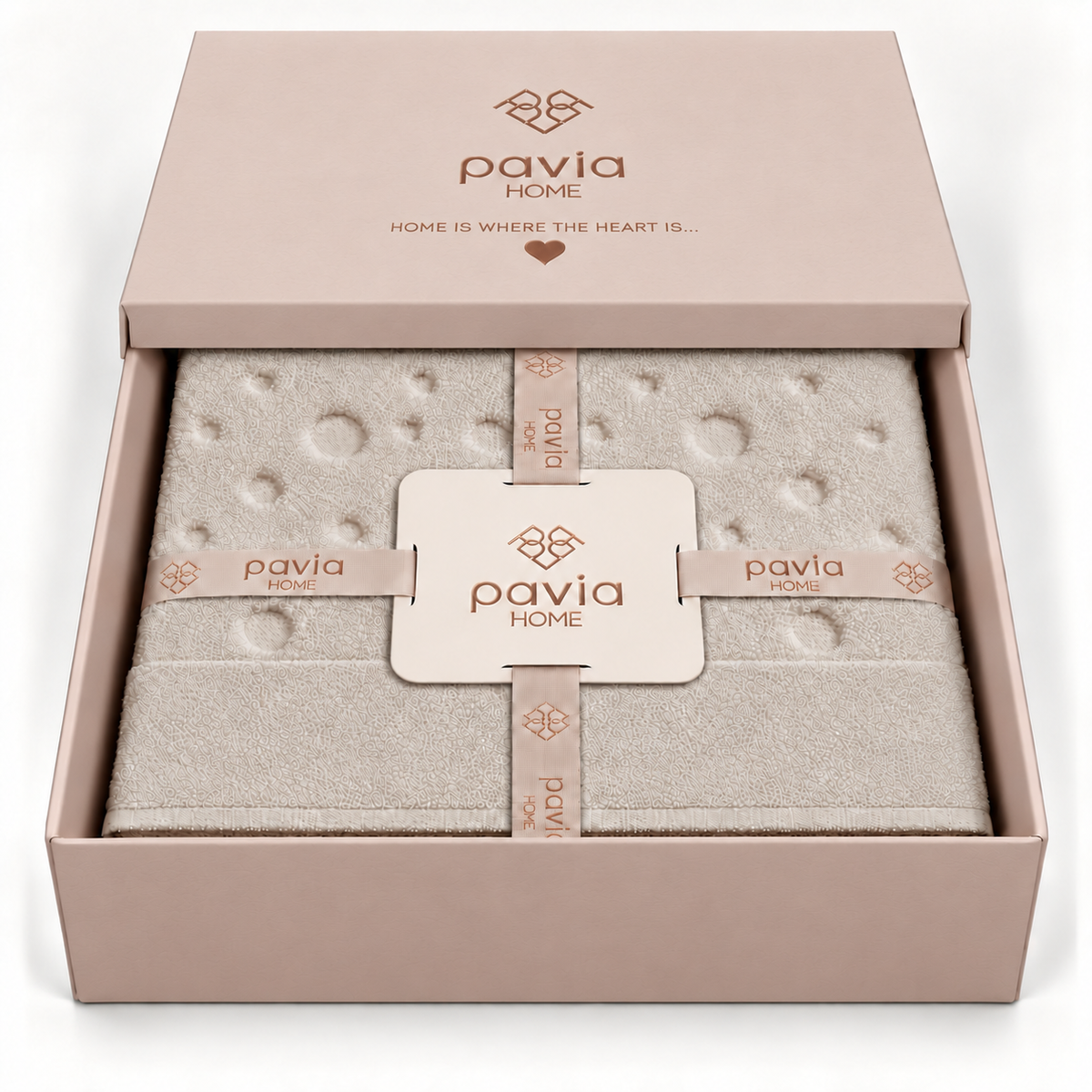 Bernardo towel set — Beige — gift box with half-covered lid — matte Jony packaging