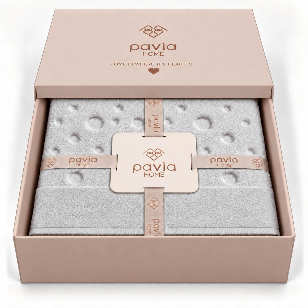 Bernardo towel set — Light Grey — gift box with half-covered lid — matte Jony packaging