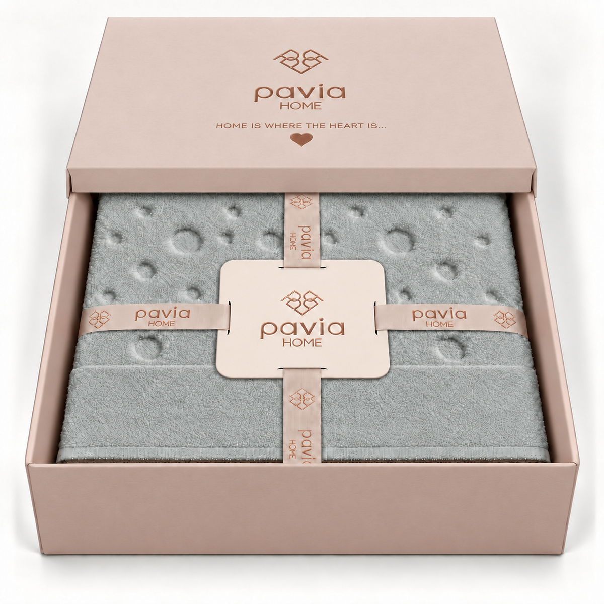 Bernardo towel set — Sea Green — gift box with half-covered lid — matte Jony packaging