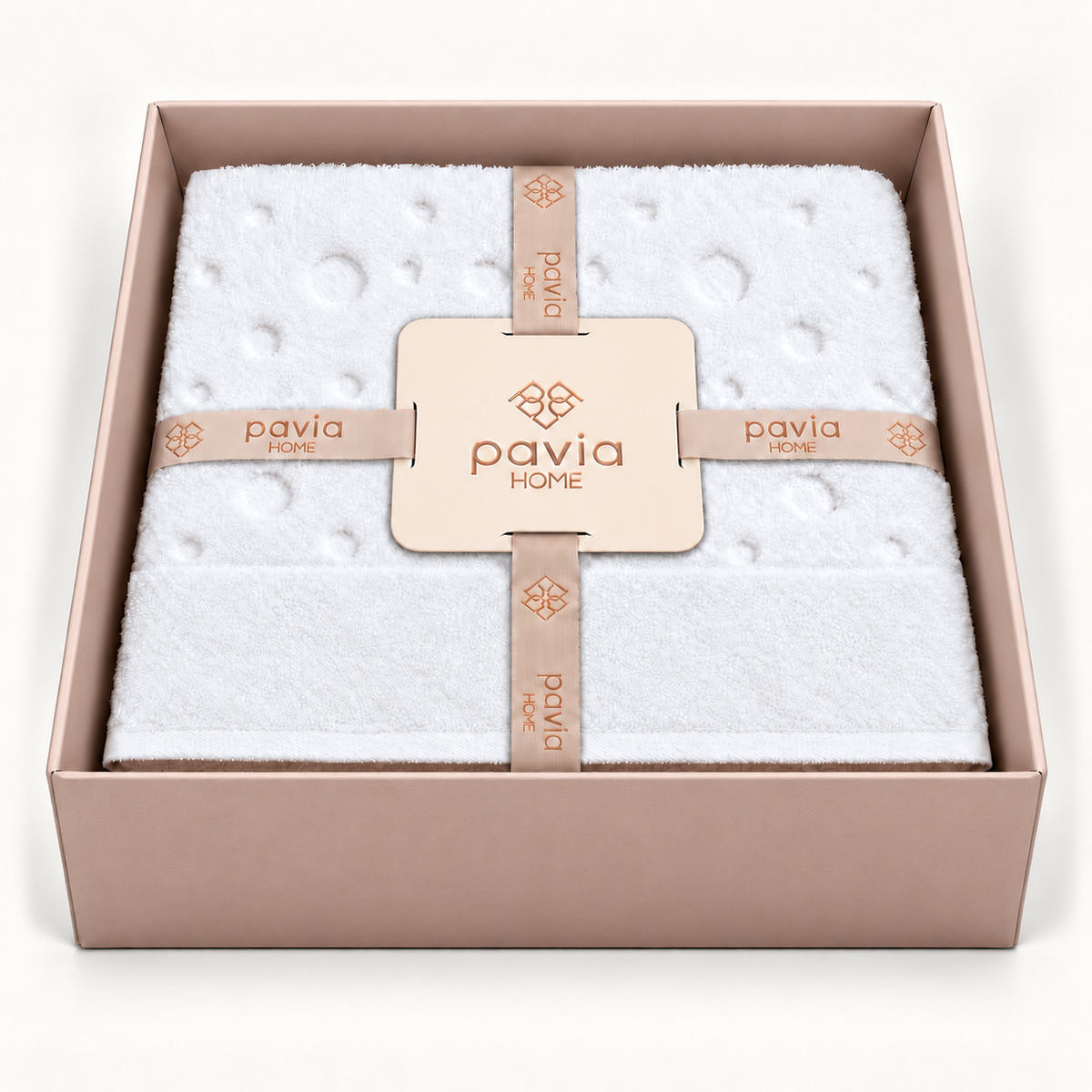 Bernardo towel set — White — open gift box — matte Jony packaging