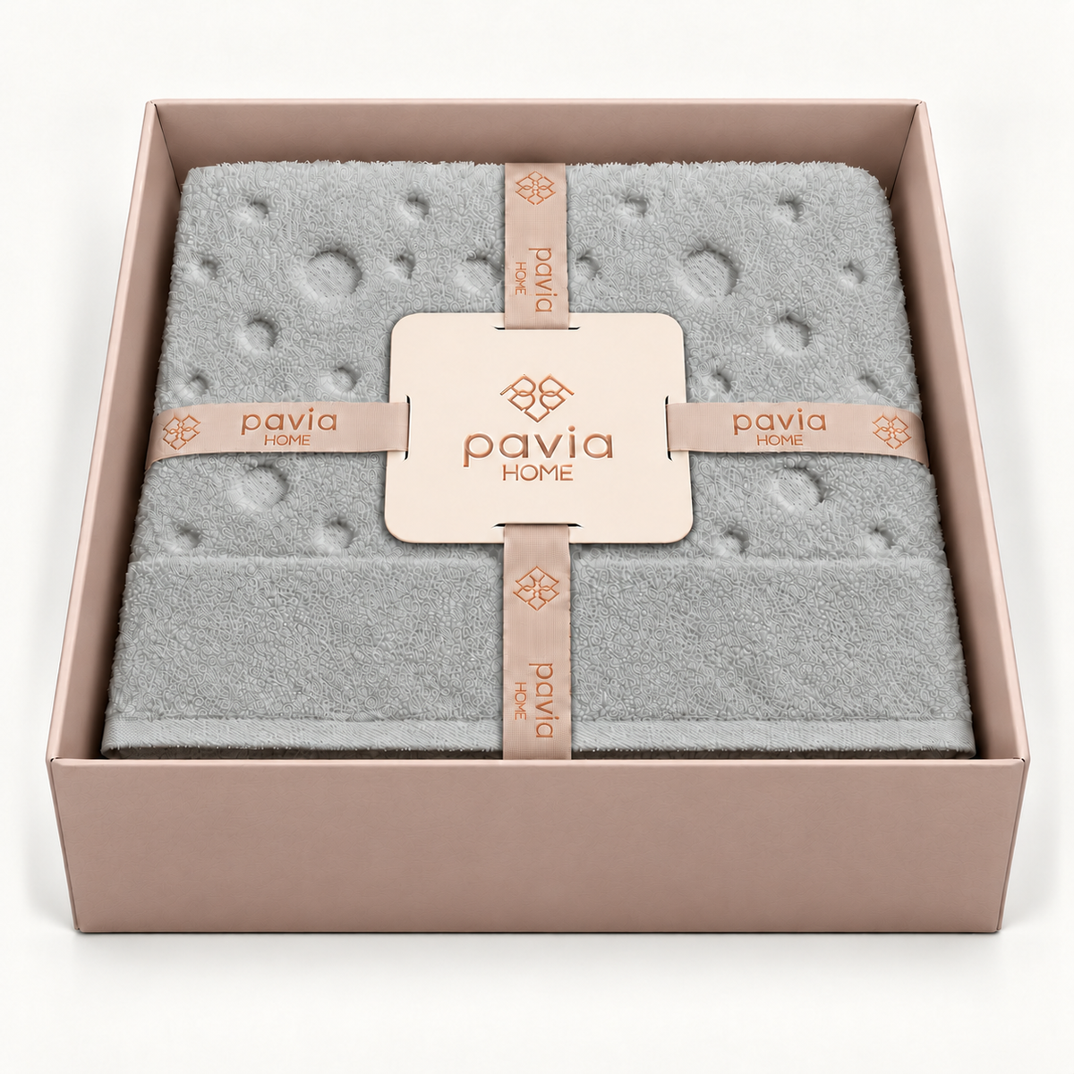 Bernardo towel set — Sea Green — open gift box — matte Jony packaging
