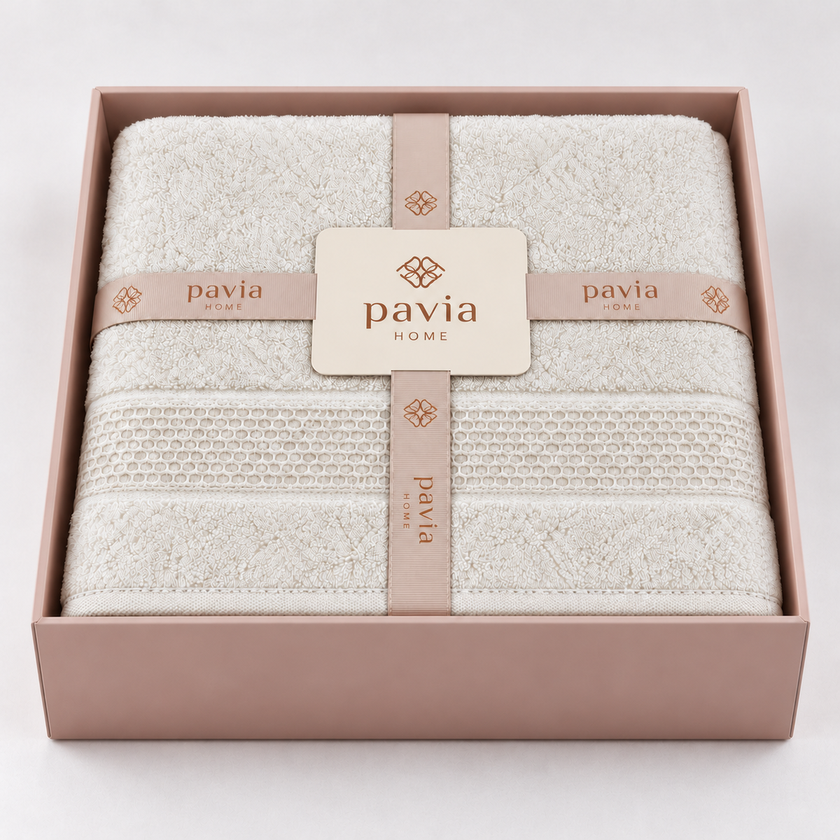 Pavia Home Vina towel set — Ecru, open gift box