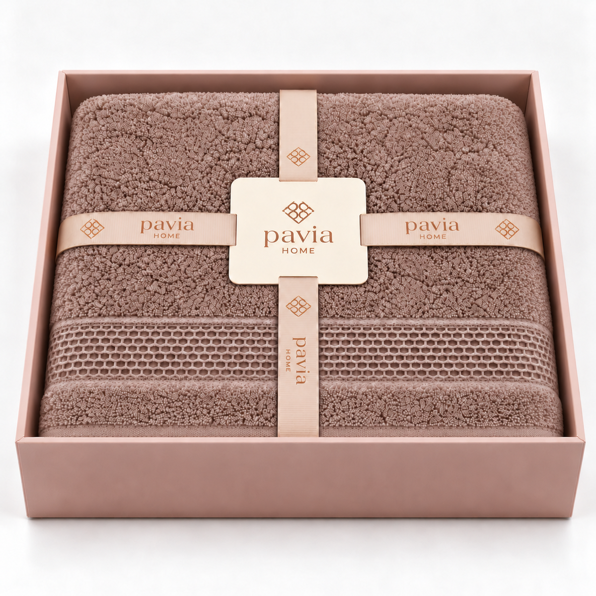 Pavia Home Vina towel set — Quartz, open gift box