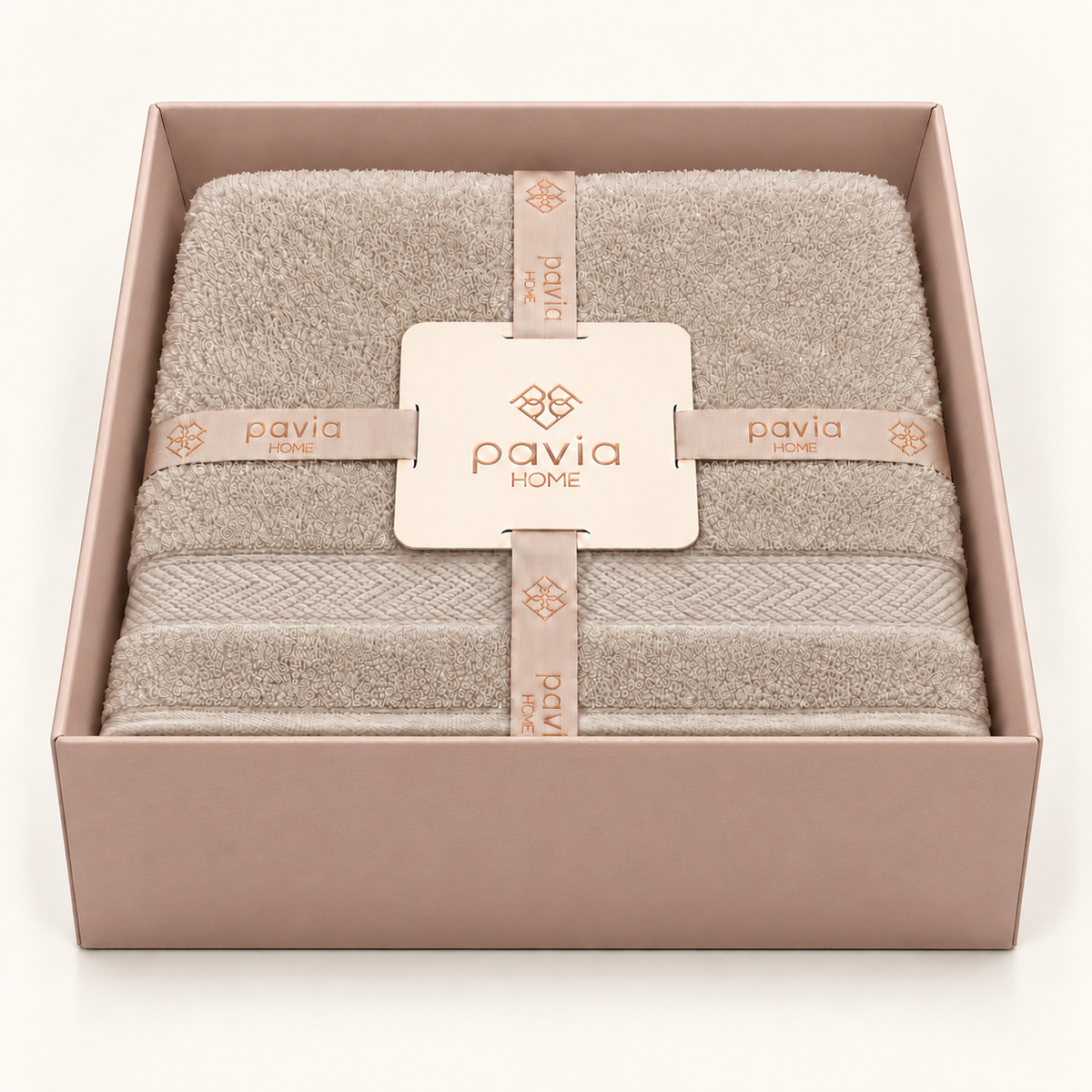 Pavia Home Anta towel set — Beige, open matte gift box
