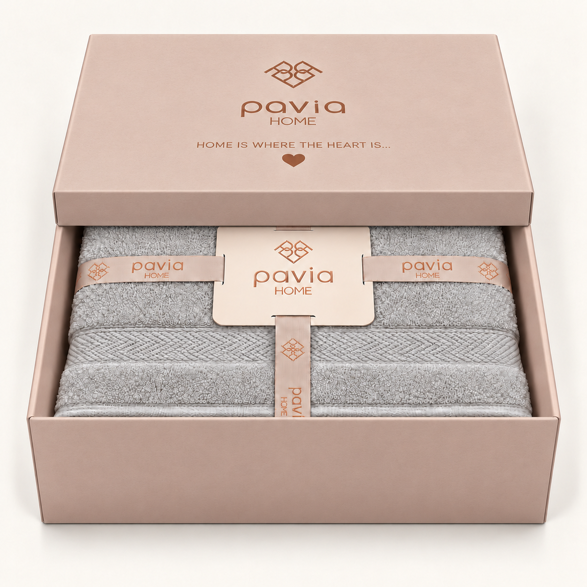 Pavia Home Anta towel set — Grey, matte gift box with half-closed lid