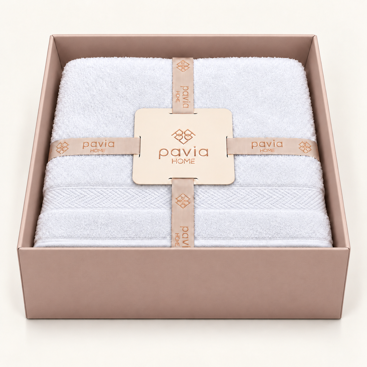 Pavia Home Anta towel set — White, open matte gift box