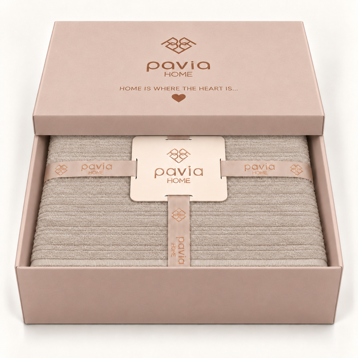 Pavia Home Aviola towel set — Beige, matte gift box with half-closed lid