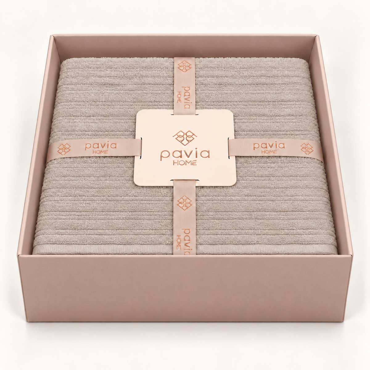 Pavia Home Aviola towel set — Beige, open matte gift box