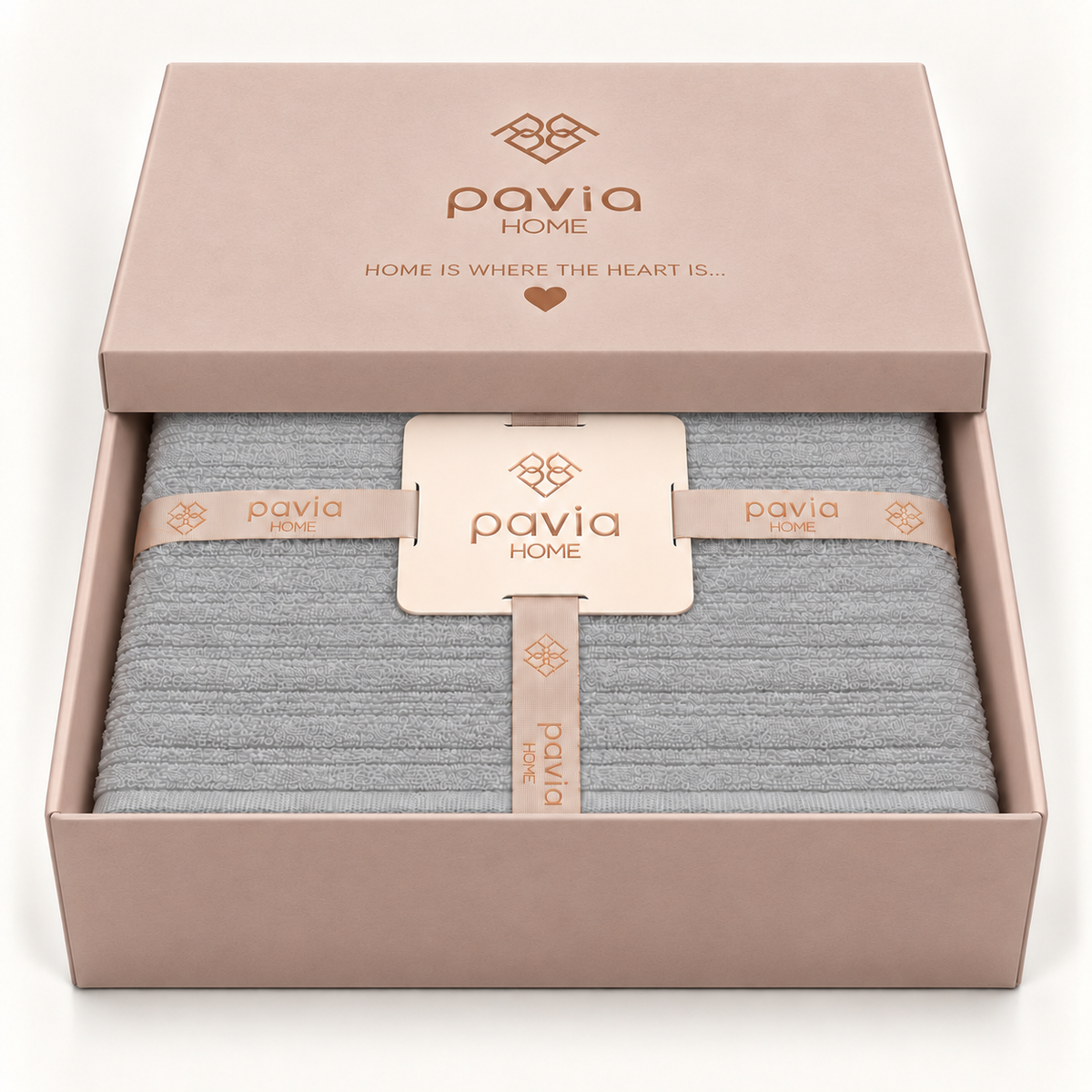 Pavia Home Aviola towel set — Grey, matte gift box with half-closed lid