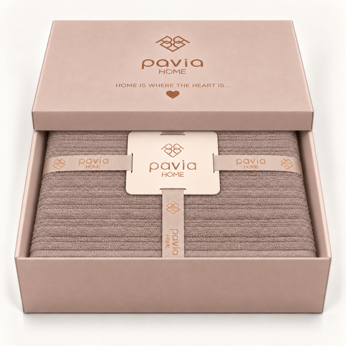 Pavia Home Aviola towel set — Quartz, matte gift box with half-closed lid