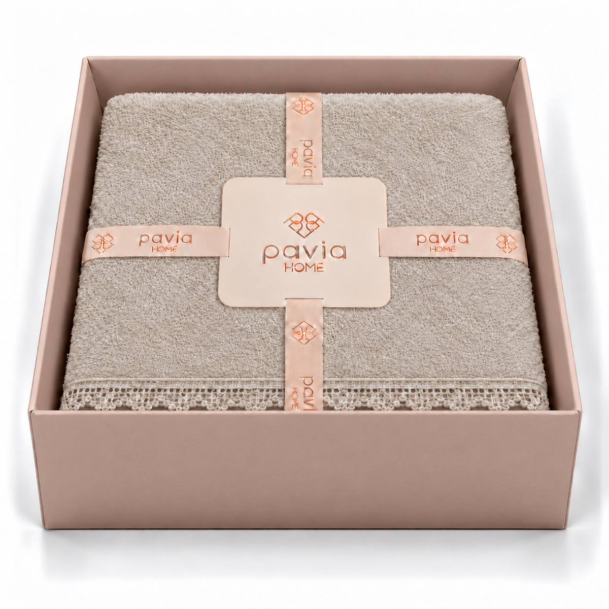 Pavia Home Carnia towel set — Beige, open matte gift box