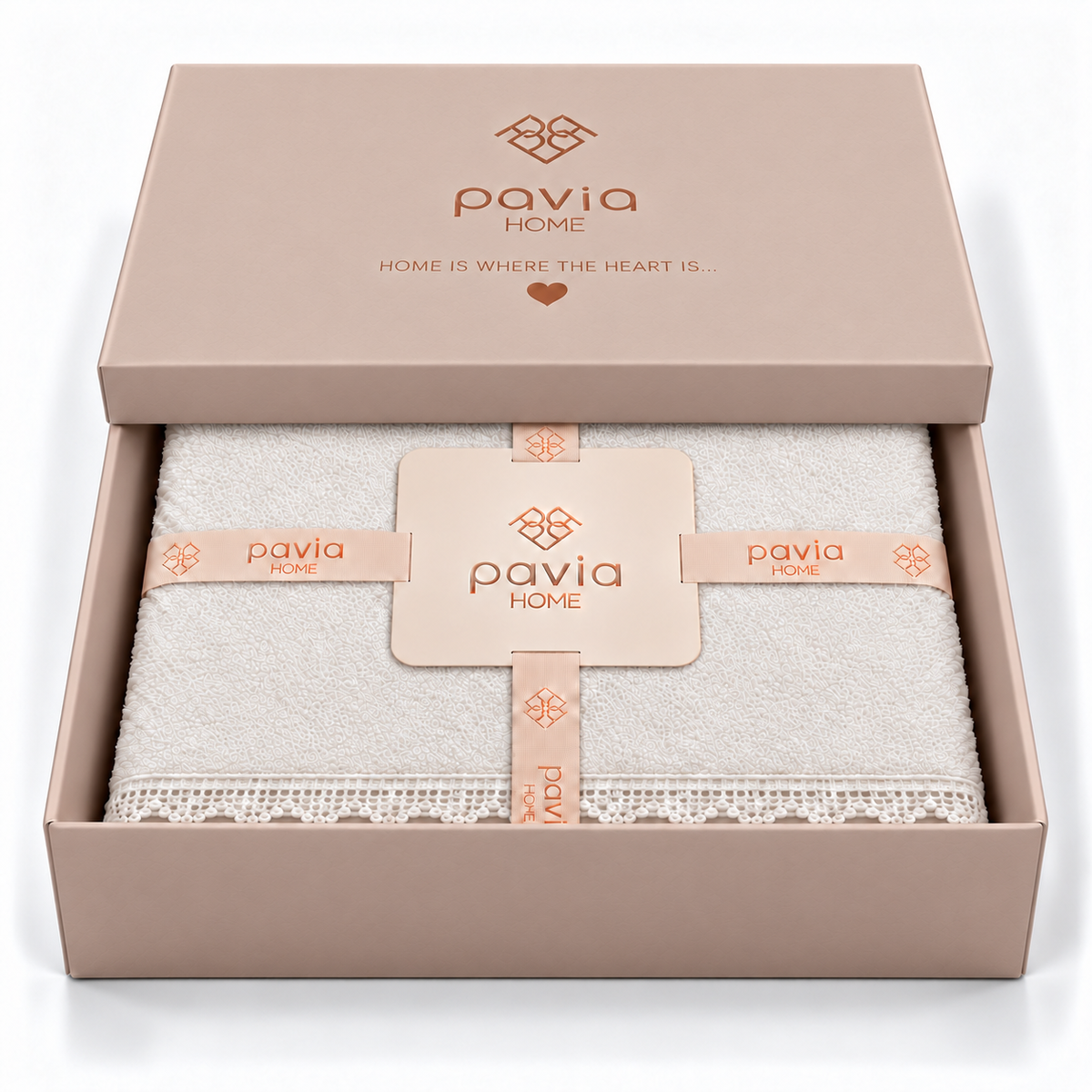 Pavia Home Carnia towel set — Coconut Milk, matte gift box with half-closed lid