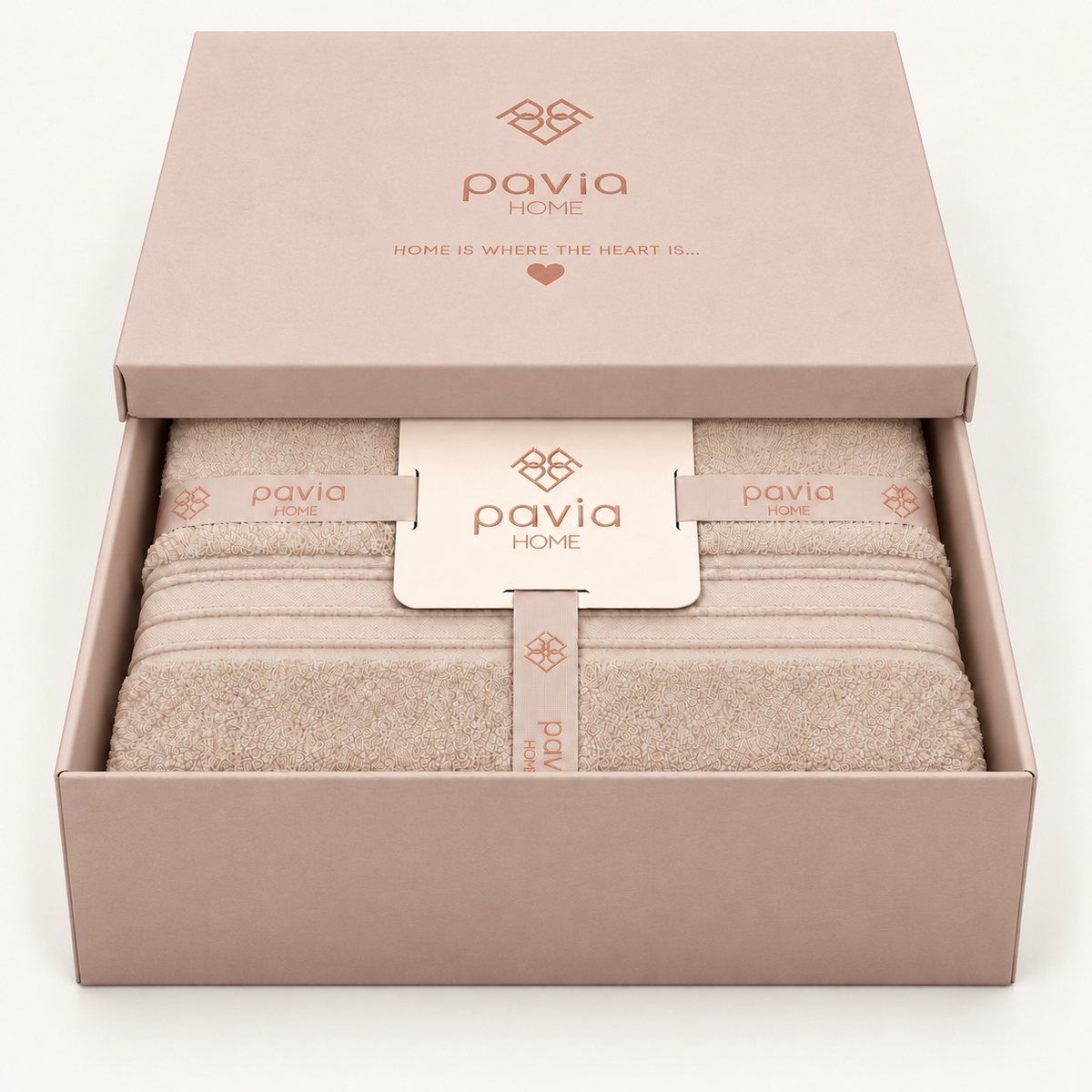 Pavia Home Jony towel set — beige, half-open gift box