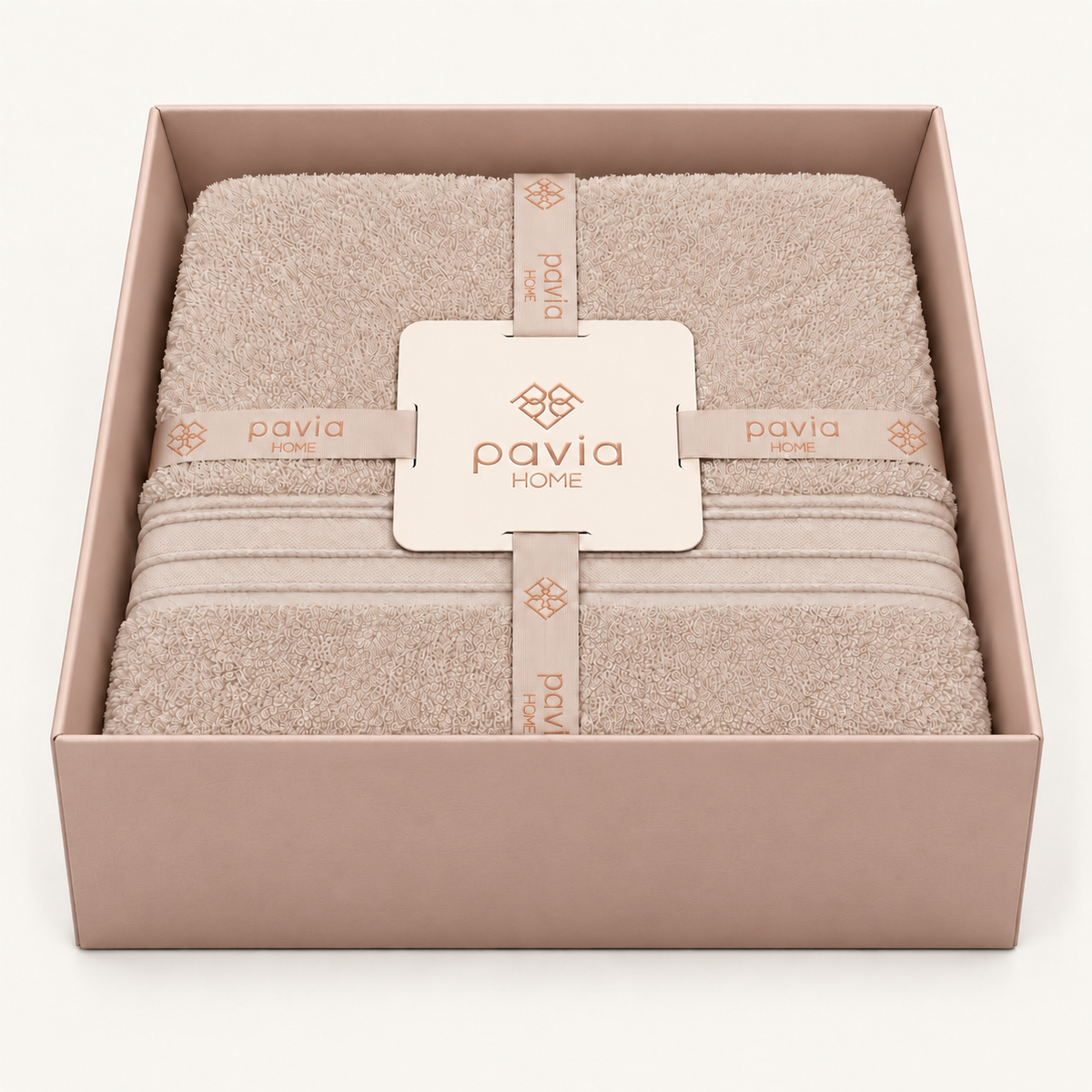 Pavia Home Jony towel set — beige, open gift box