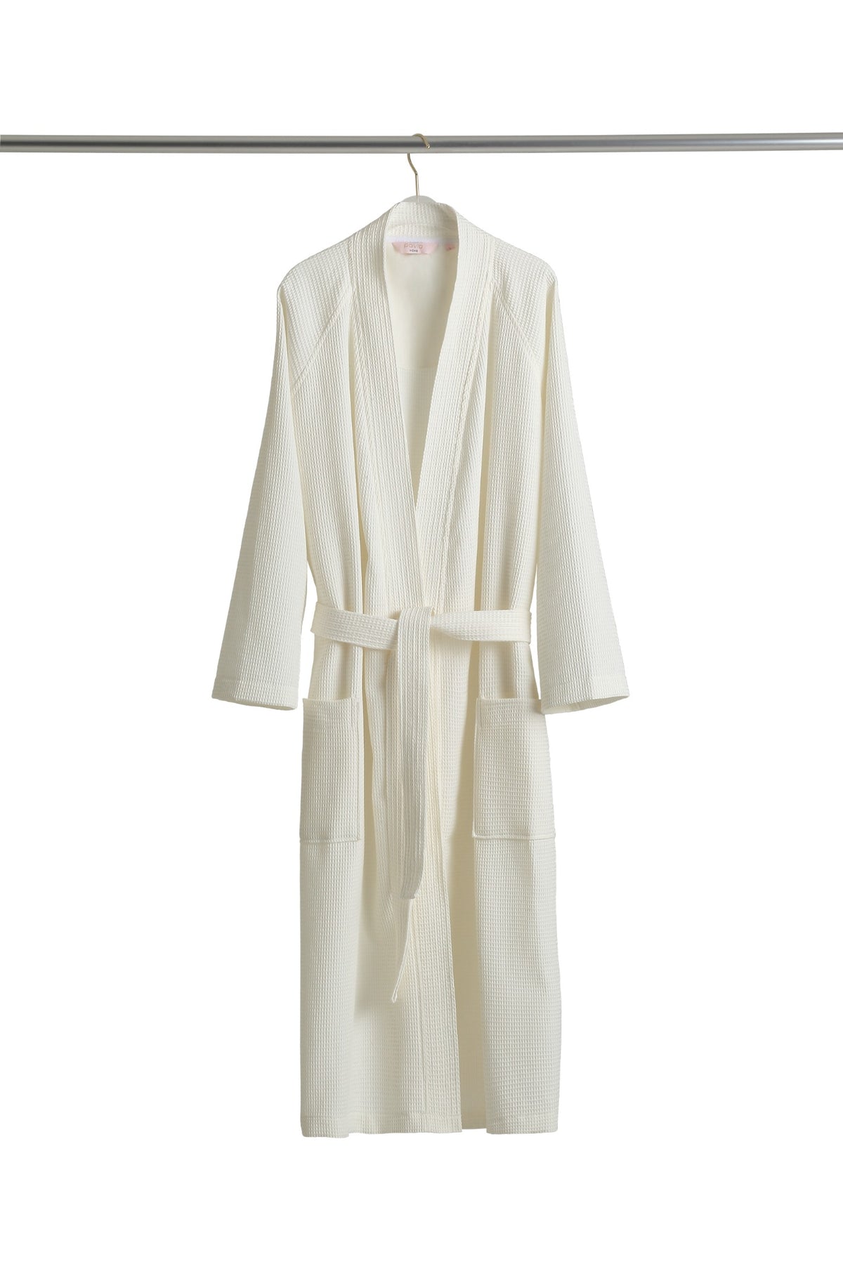 Pavia Home Picco — White bathrobe with tie belt and patch pockets