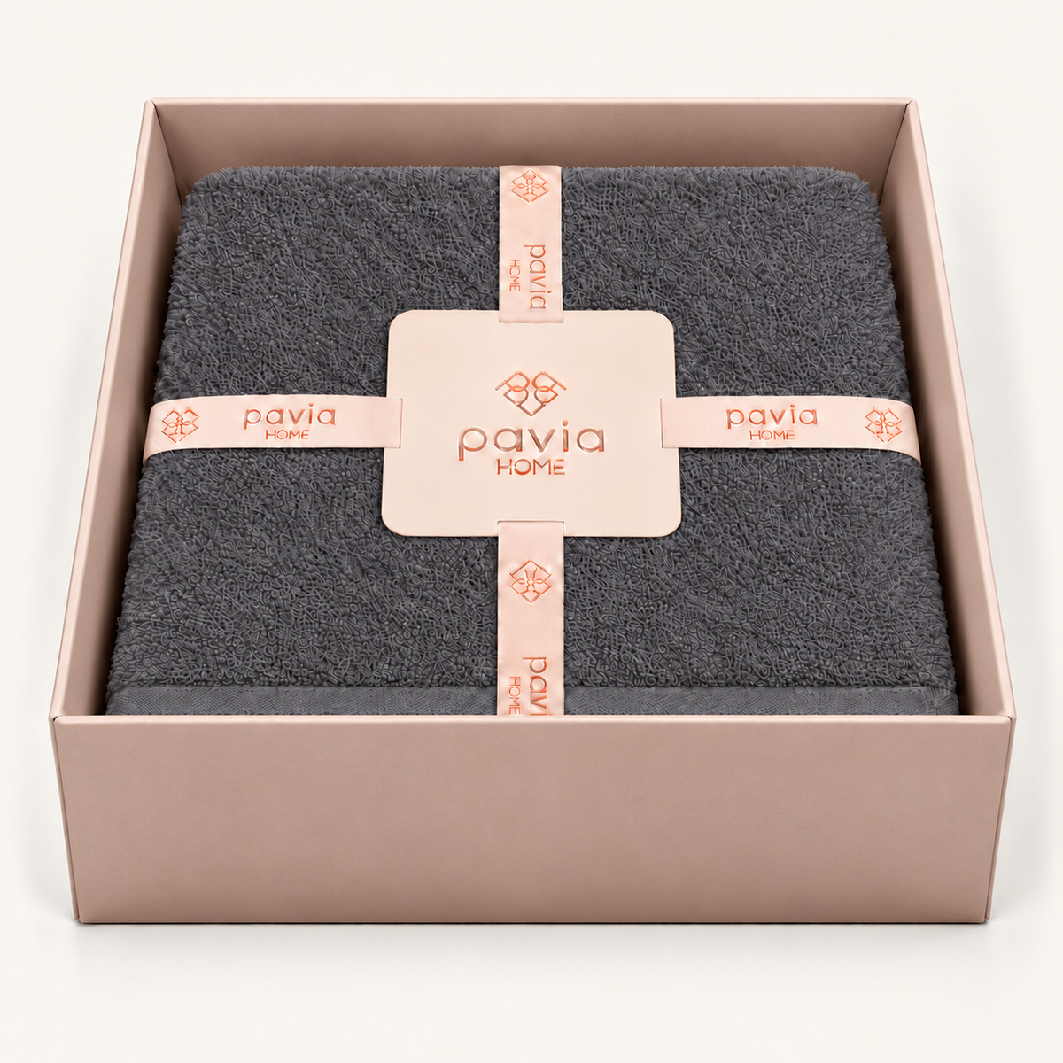 Nicol Anthracite towel set in a Pavia Home gift box, open box
