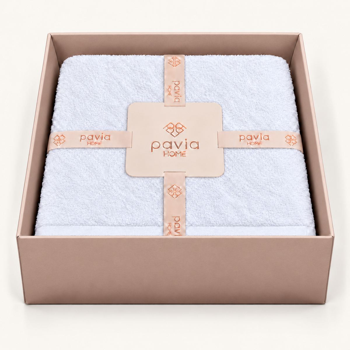 Nicol White towel set in a Pavia Home gift box, open box