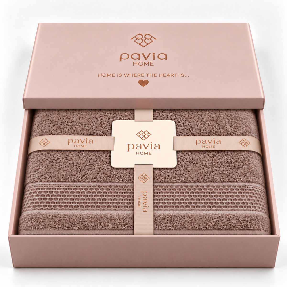 Pavia Home Vina towel set — Quartz, gift box with half-closed lid