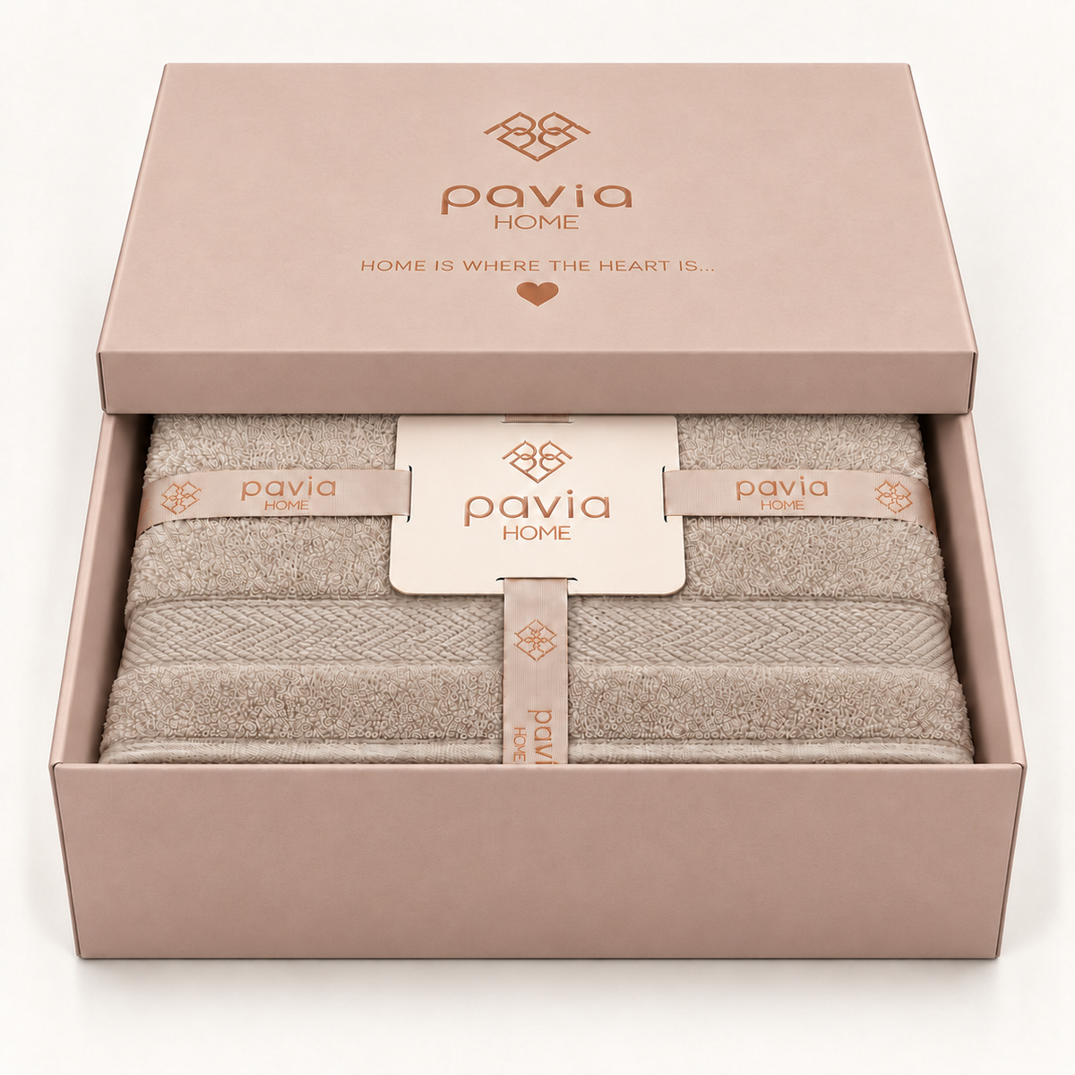 Pavia Home Anta towel set — Beige, matte gift box with half-closed lid