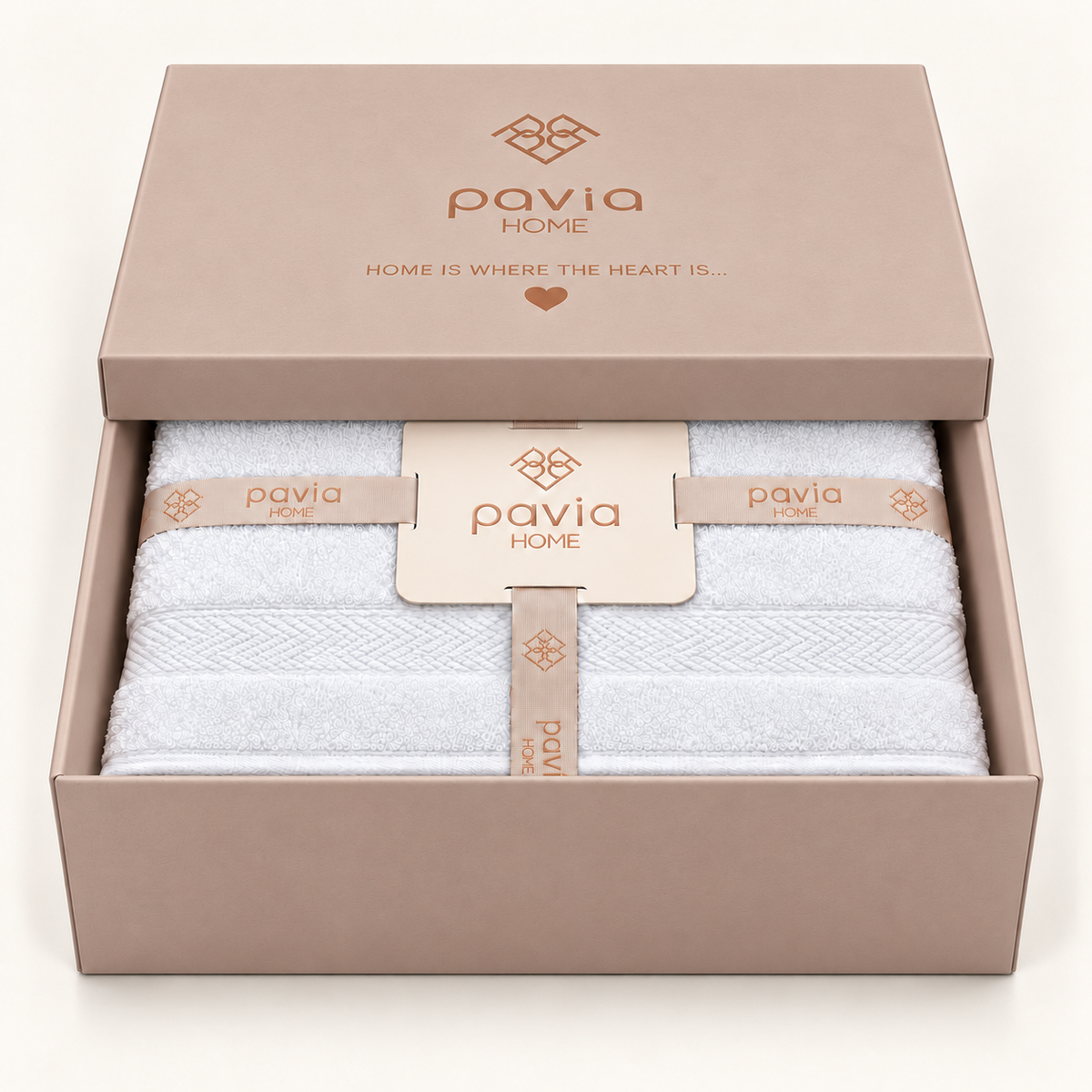 Pavia Home Anta towel set — White, matte gift box with half-closed lid
