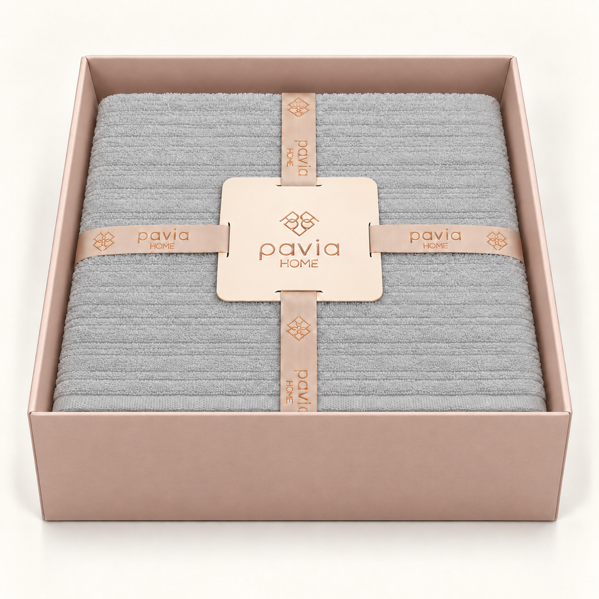 Pavia Home Aviola towel set — Grey, open matte gift box