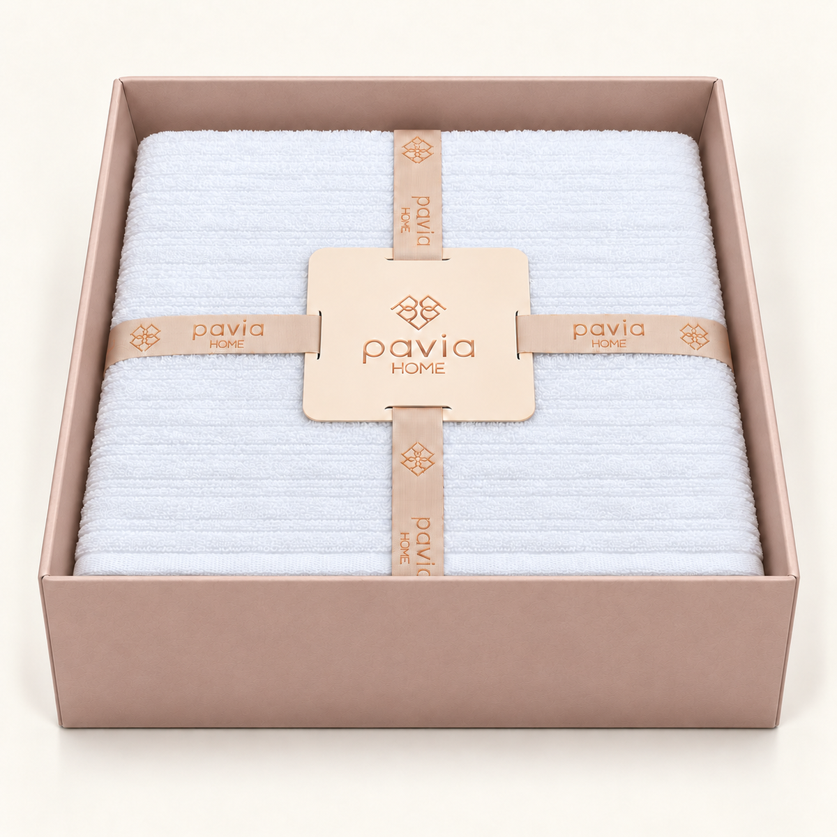 Pavia Home Aviola towel set — White, open matte gift box