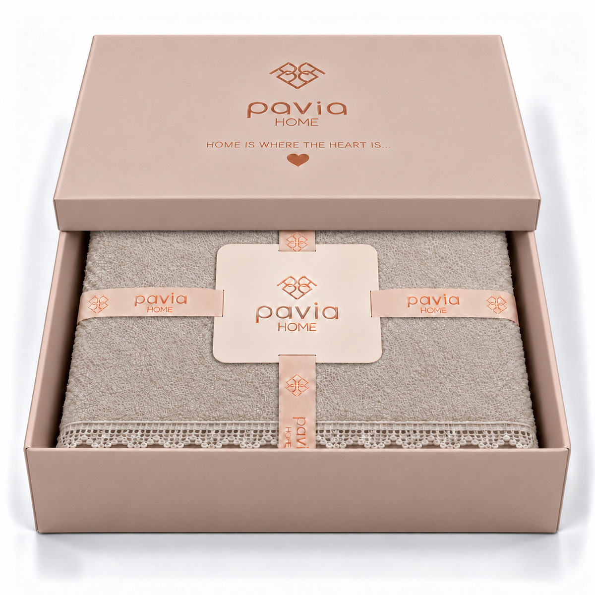 Pavia Home Carnia towel set — Beige, matte gift box with half-closed lid