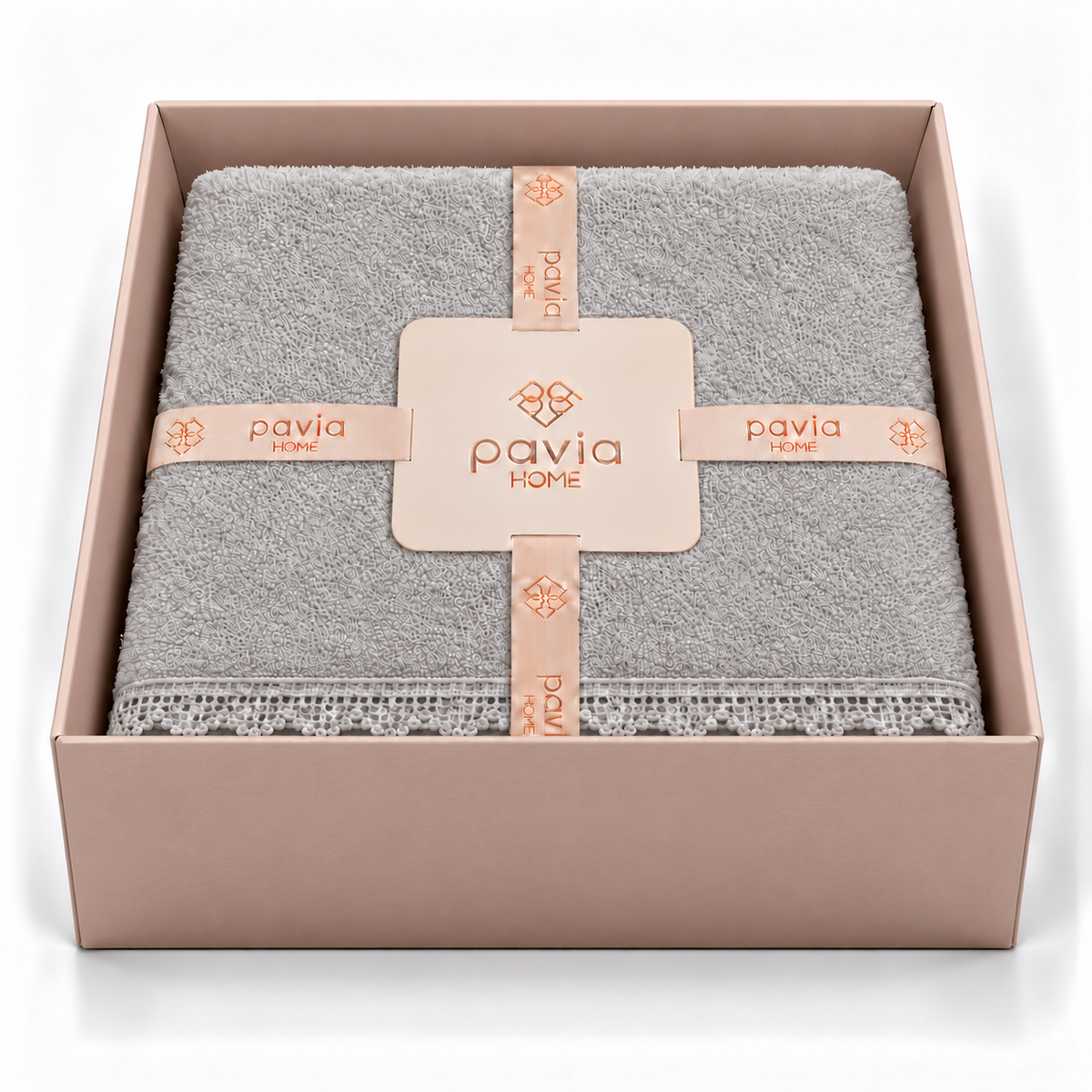 Pavia Home Carnia towel set — Grey, open matte gift box