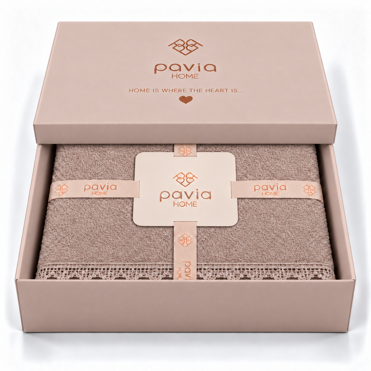 Pavia Home Carnia towel set — Quartz, matte gift box with half-closed lid
