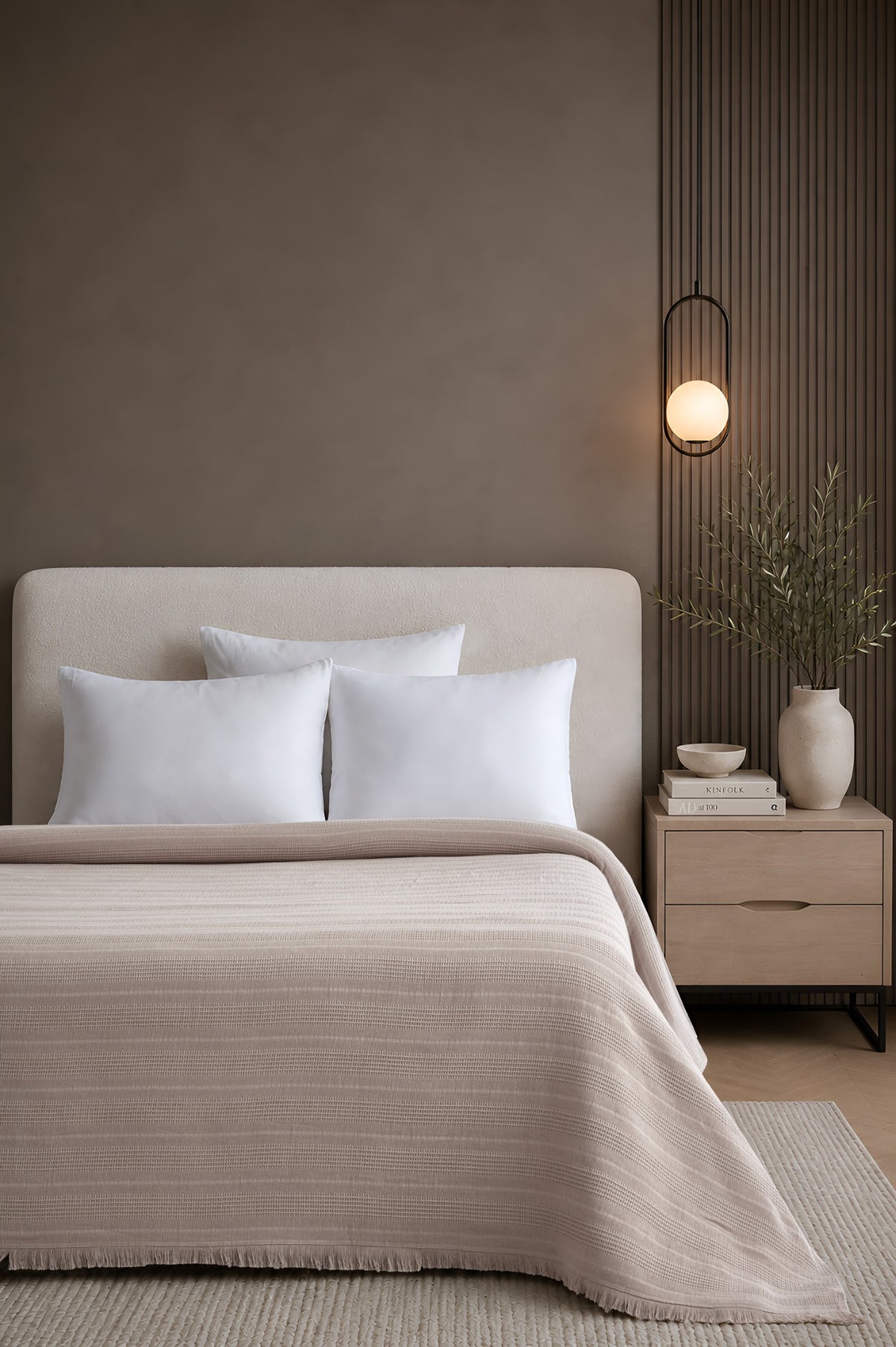 Erna Quartz bedspread styled on a bed