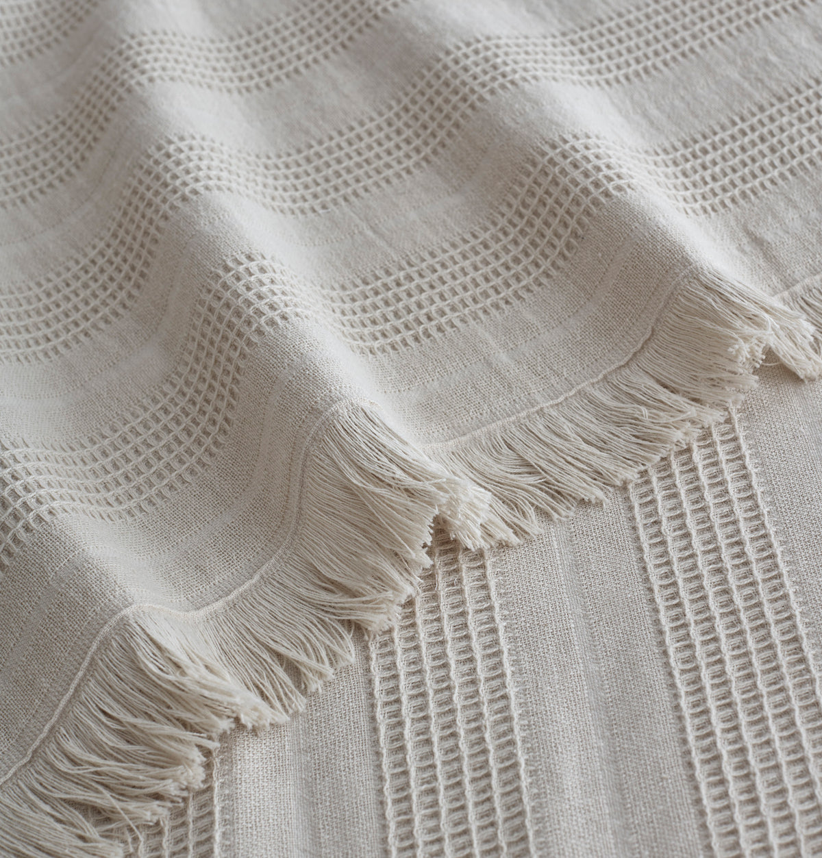 Erna Beige weave and fringe detail