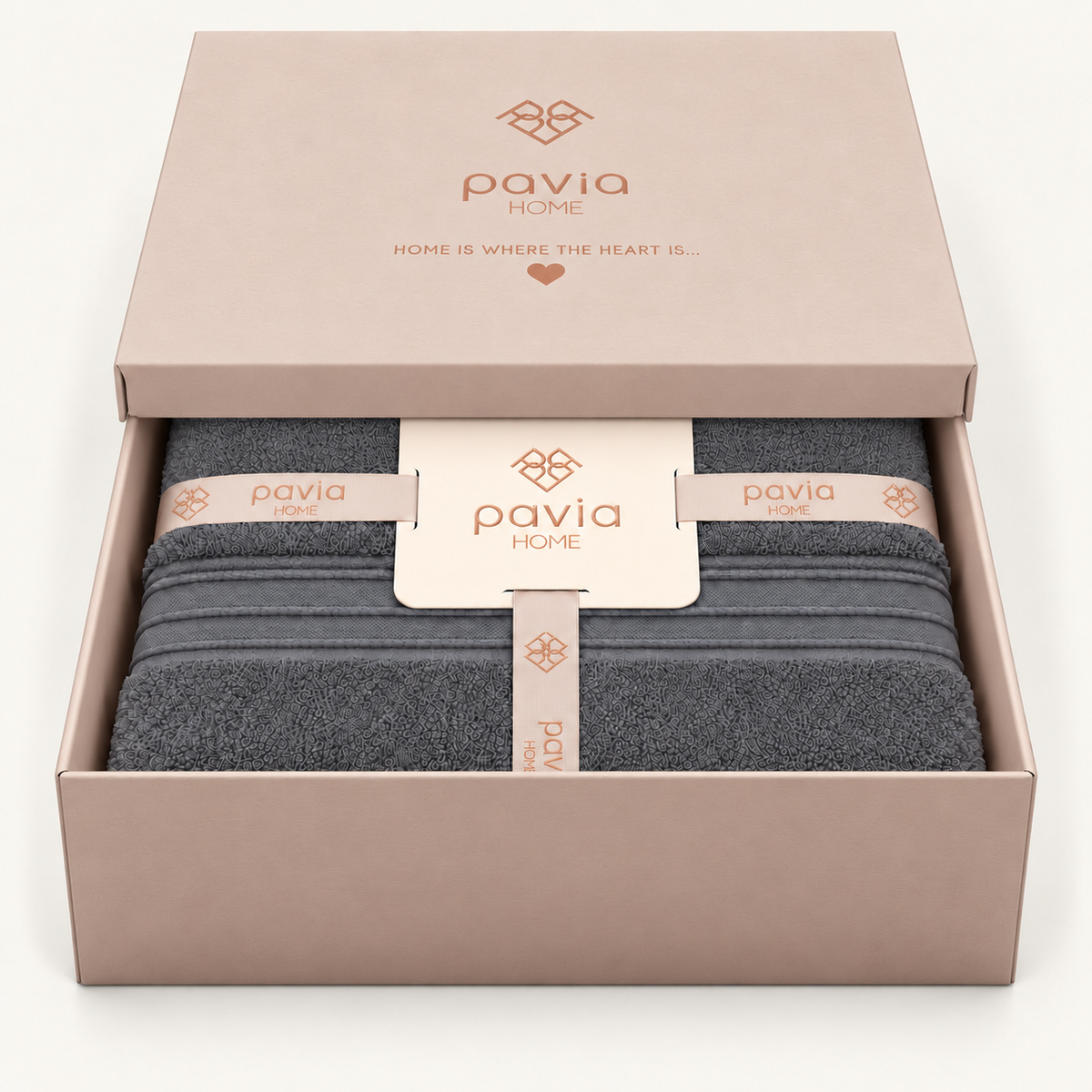 Pavia Home Jony towel set — anthracite, half-open gift box