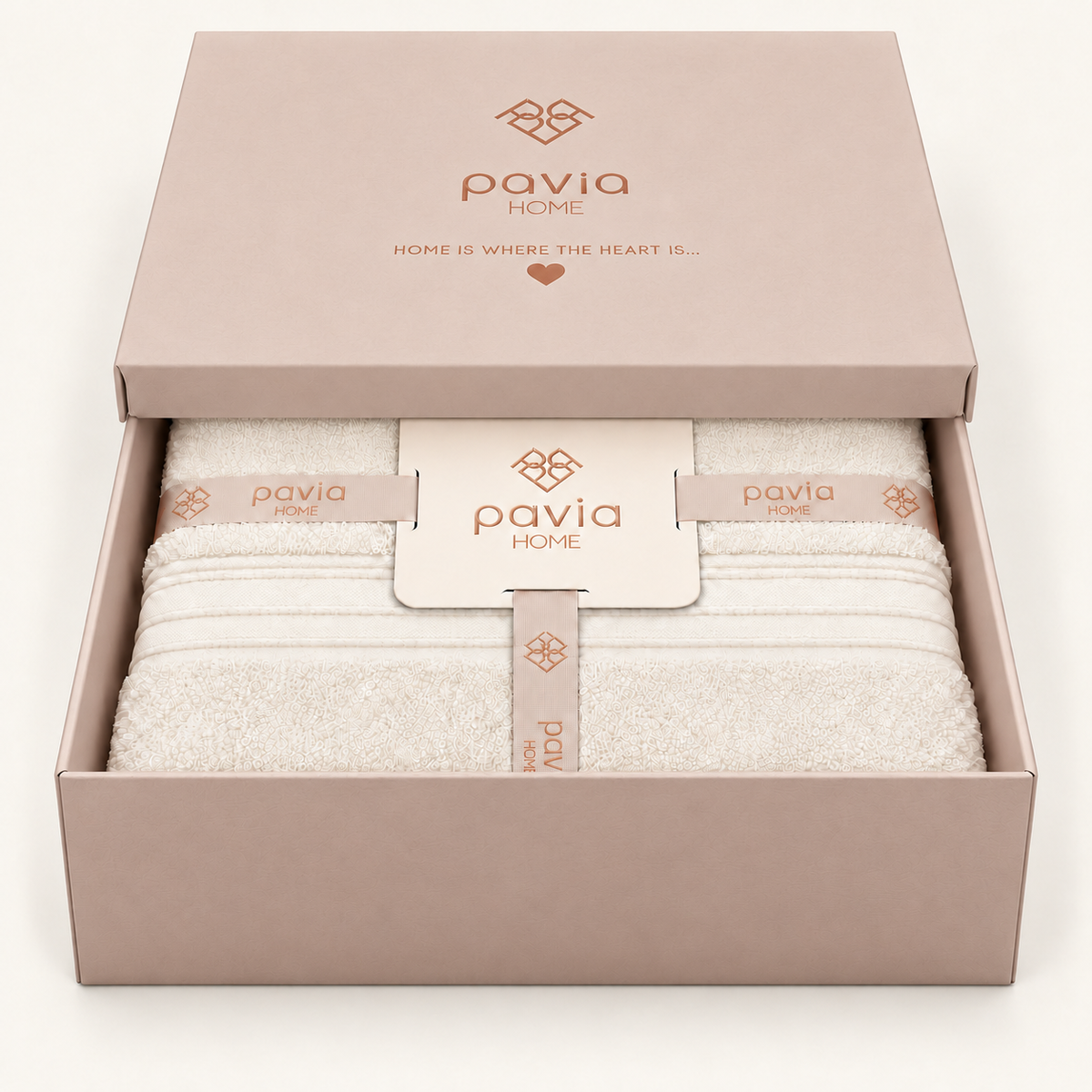 Pavia Home Jony towel set — ecru, half-open gift box