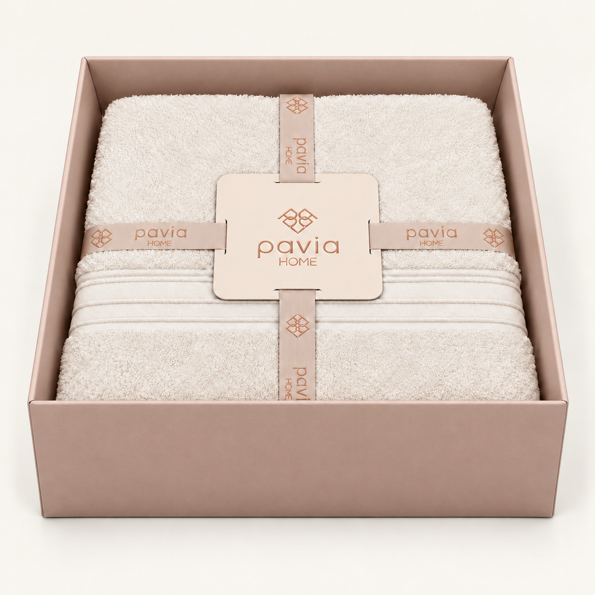 Pavia Home Jony towel set — ecru, open gift box
