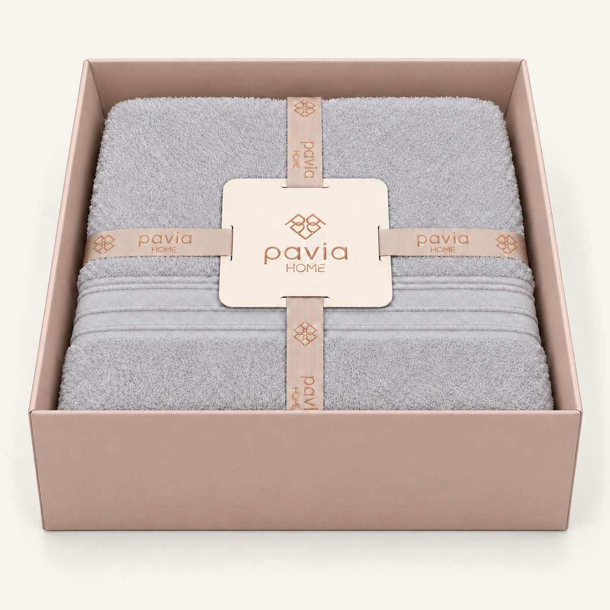 Pavia Home Jony towel set — grey, open gift box