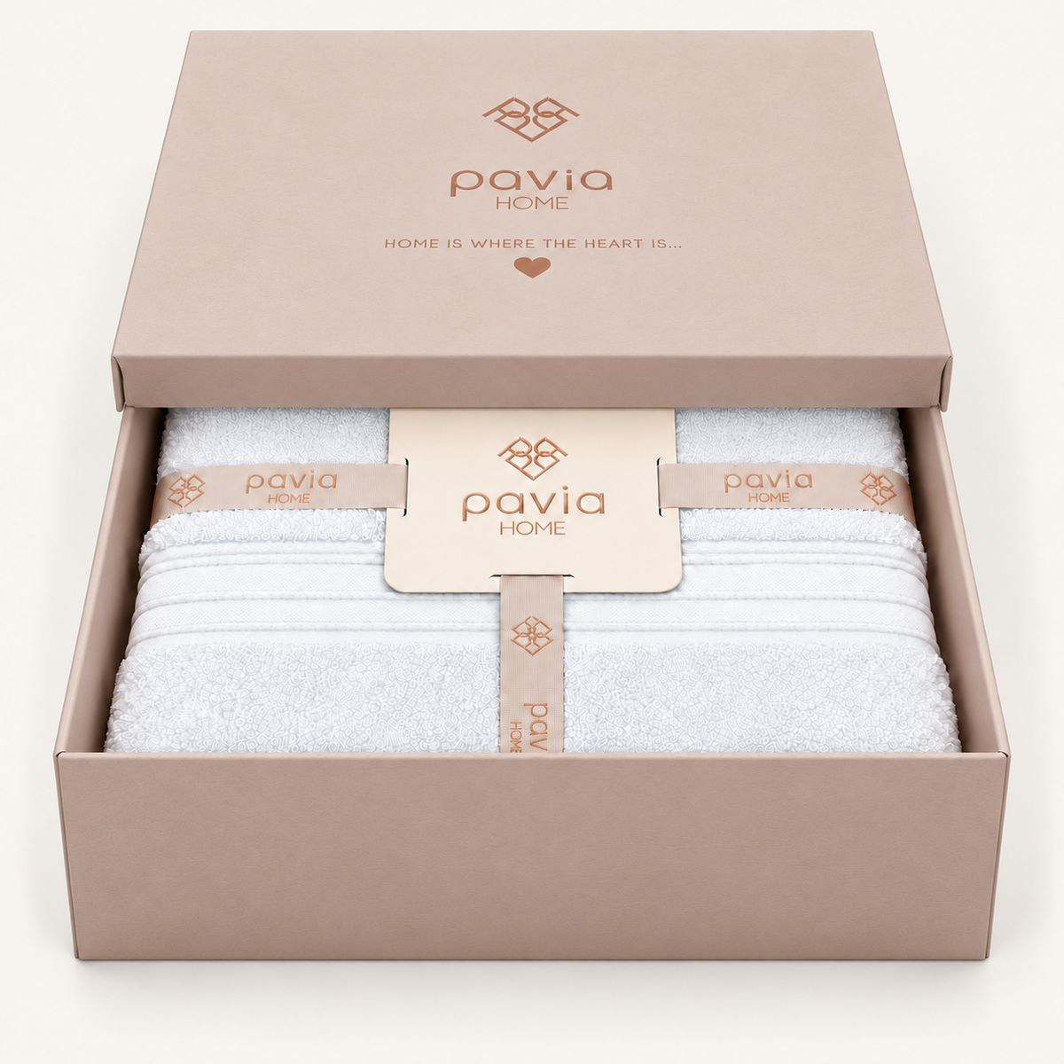 Pavia Home Jony towel set — white, half-open gift box
