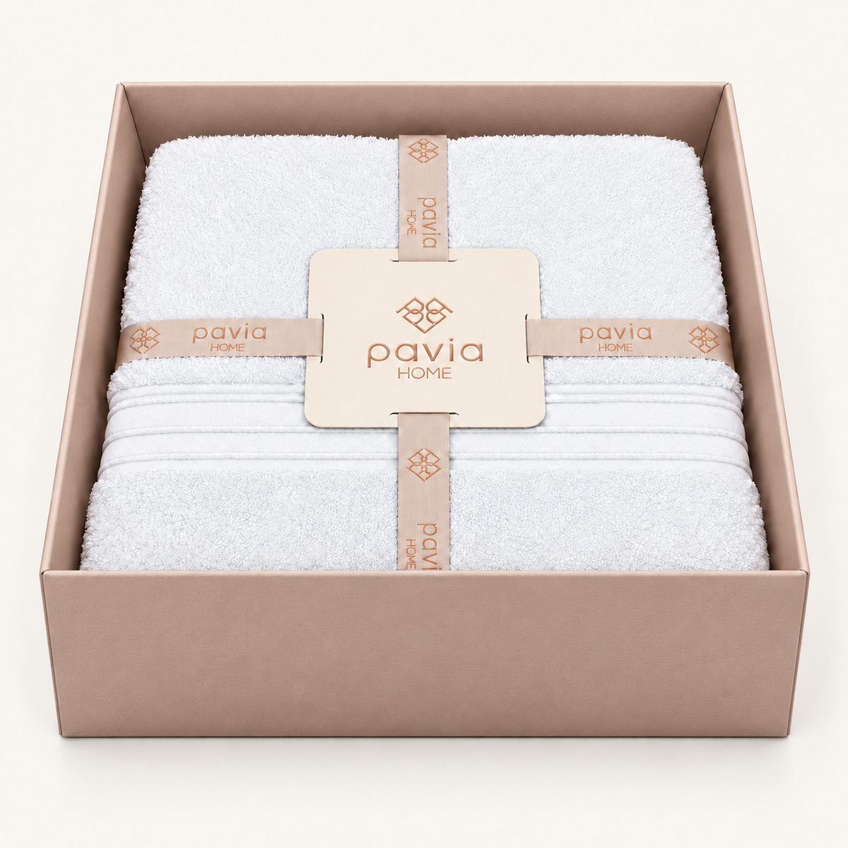 Pavia Home Jony towel set — white, open gift box