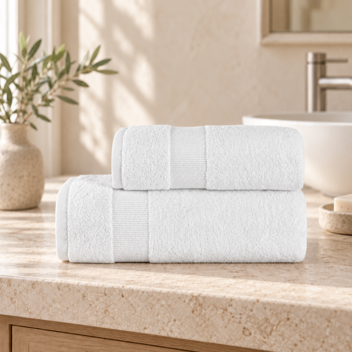 Pavia Home Luan towel set — white bathroom lifestyle