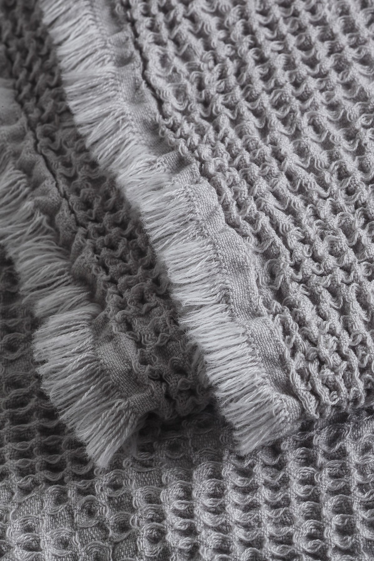 Noyce Grey throw — texture and fringe detail