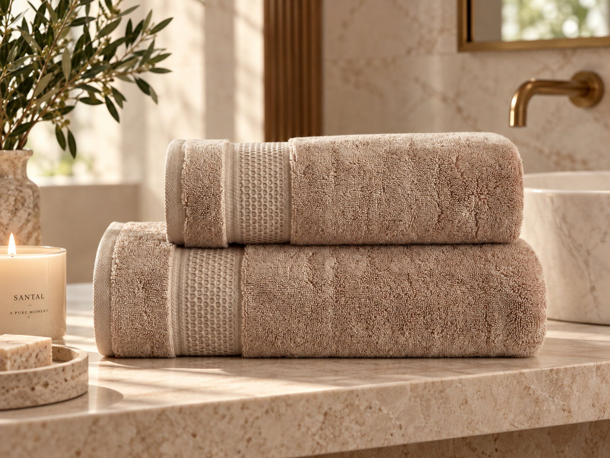 Pavia Home Vina — Quartz towel set in a bathroom